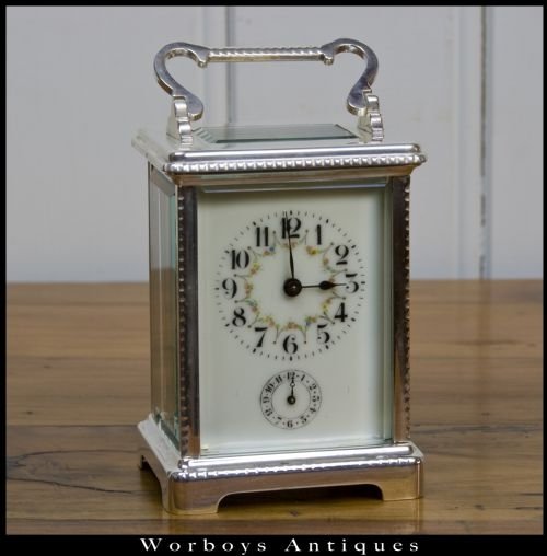 Delicate Late 19th Century French Silver Plated Carriage Clock